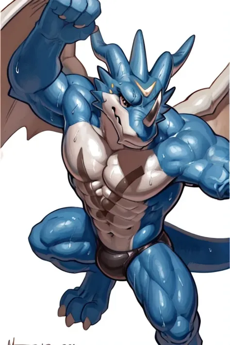 athletic exveemon. 4k, high resolution, best quality, posted on e621, solo, anthro body, older male, masculine:1, male, very masculine:1, (tough build):1.5, (exveemon proportions):1, (correct anatomy):1, (white background, no background:1.2), (bare torso:1...