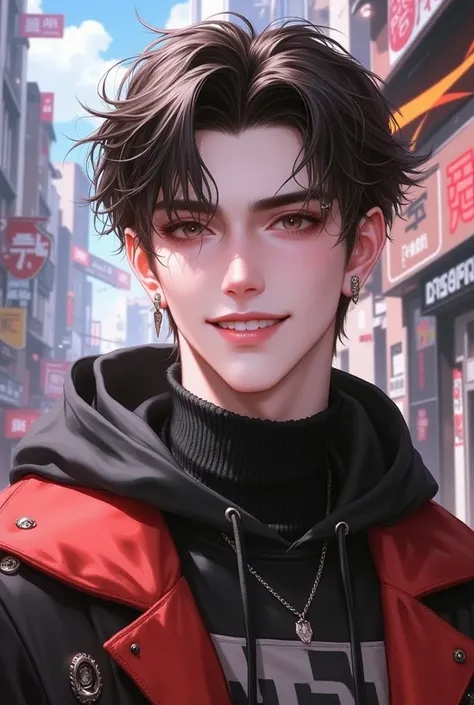  Taejun is a boy of average build with a height slightly above average.  His hair is a dark brown color ,  often stylized with avant-garde hairstyles .  her eyes are bright and full of life , reflecting his optimism and joy .  Taejun has a charming smile a...