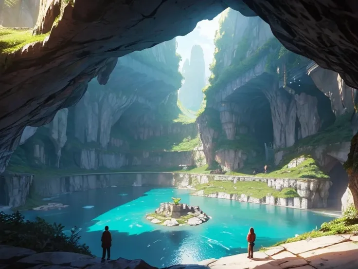 A cave kingdom with underground lakes deep underground