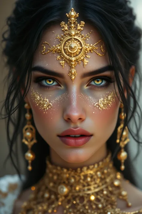 ((best quality)), ((masterpiece)), (detailed), perfect face with gold ornaments on it, beautiful eyes