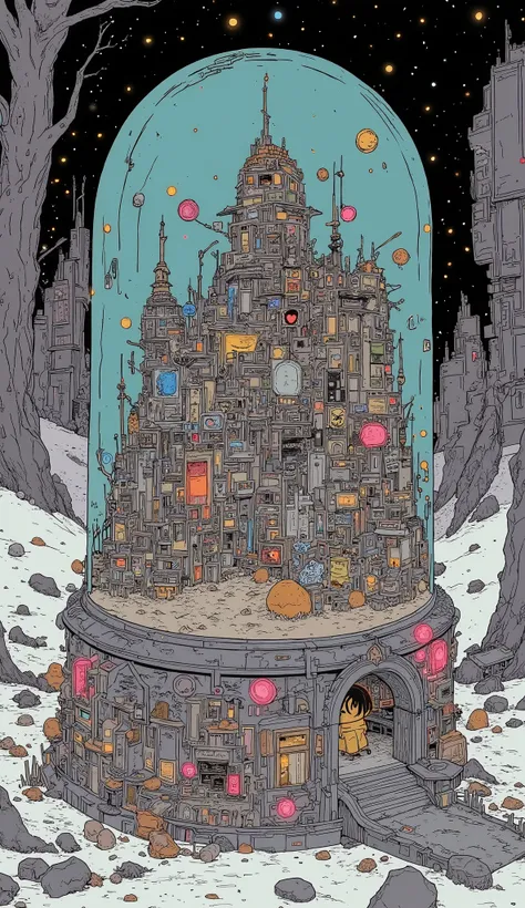 arafed snow globe with a city scene inside of it, snowglobe, snow globe, inside a snow globe, globes, inside a globe, neon city domes, mini magic city, glass ball, resin and clay art, by Jeka Kemp, also very detailed, inspired by Art Spiegelman, detailed a...