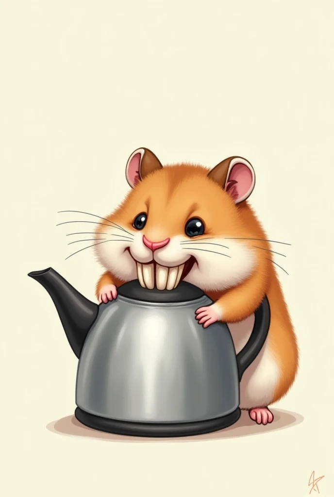 a hamster with two very large front teeth is eating a kettle