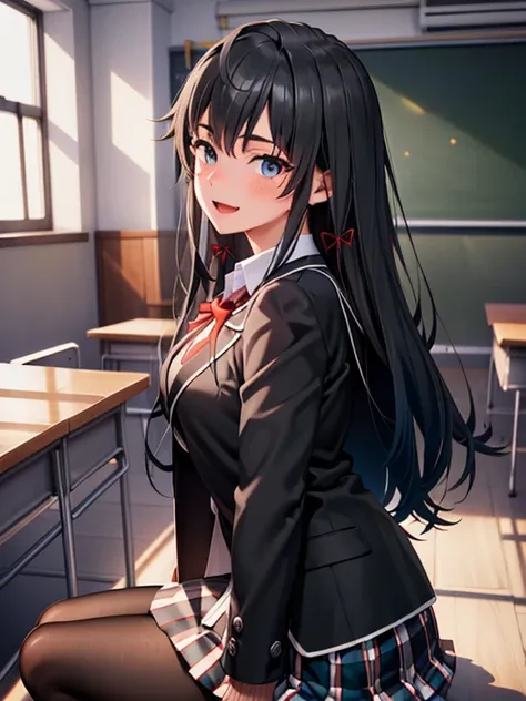 ((hdr, highest resolution, best quality, beautiful, raw image)),((daytime, classroom)), (((1 young boys,  ))), ((1girl)), (black long hair, , blue eyes) , (blushing:1.0), ((( smile, ))), (( open mouth, )), (half closed eyes:0.4), (slender), ((large breasts...