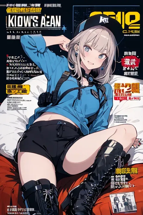 (from below:1.2,   top quality ),   girl ,    platinum-colored military uniform with sparkling eyes and contagious smile   , The dreamer wants purplish   blue eyes , (from below:1.2,   top quality ), a   girl ,    blond hair left and right , The dreamer wa...