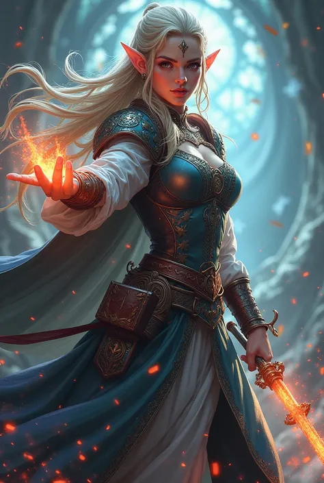 FEMALE ELF WARRIOR, SORCERER WITH A MAGIC SCEPTER, in a battle pose, FOR PLAYING CARDS, 2d animation