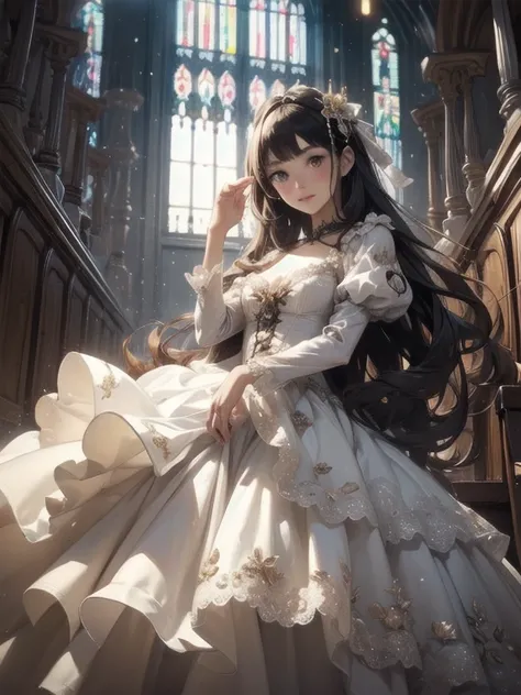  Masterpiece、 so beautiful、Clear contours、Lolita Aristocrat's Cute Poses 、  1800 Victorian Fantasy Cute Poses,Standing in front of a church pipe organ