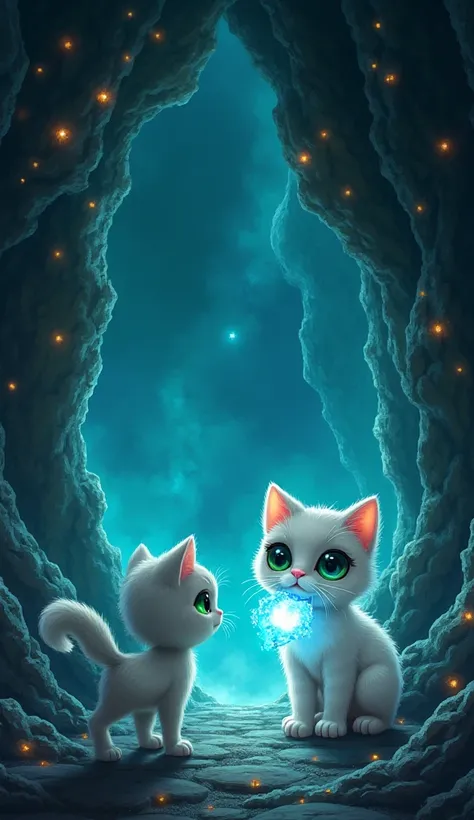 Character Detailing:

Lucy : A tiny white kitten (about 8 inches tall), soft and fluffy like cotton candy, big sparkling emerald-green eyes, pink nose, and delicate whiskers. Her fur bristles slightly from fear, but determination shines in her green eyes a...