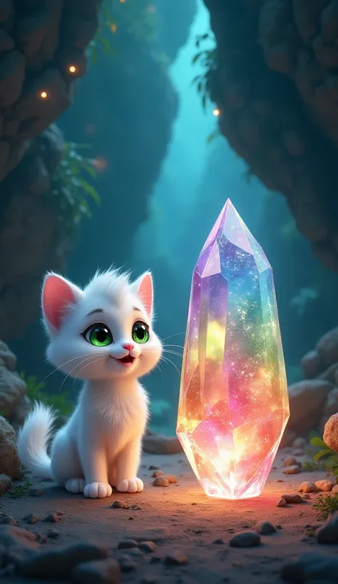 Character Detailing:

Lucy : A tiny white kitten (about 8 inches tall), soft and fluffy like cotton candy, big sparkling emerald-green eyes, pink nose, and delicate whiskers. Her green eyes shine with pride as the Heart Crystal regains its brilliance.
Hear...