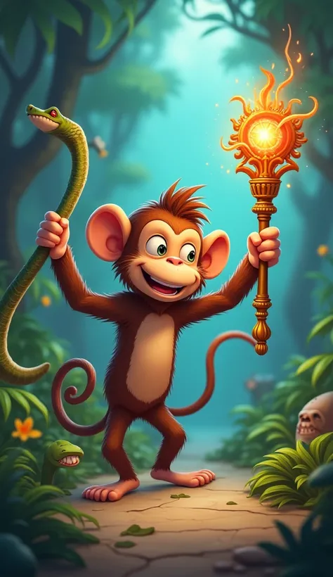 Ak monkey jis k hath me ak magical stick ha is stick se vo ak big snake ko mar rha ha cartooni video