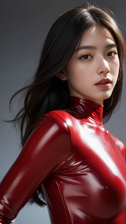 ( RAW photos from the last century:1.2)、Best Quality、beautiful and detailed women、Tight red latex suit、  red latex bodysuit , Laughter、  highly detailed eyes and faces、beautiful and detailed、 face close-up、、 large file size 、 Hi-Res、 Hi-Res、Learn more abou...