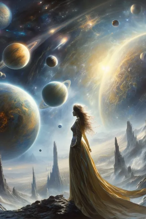  wide angle, planets,radiation, radiosity , planets видны in luis royo style,  quality, Masterpiece , details 