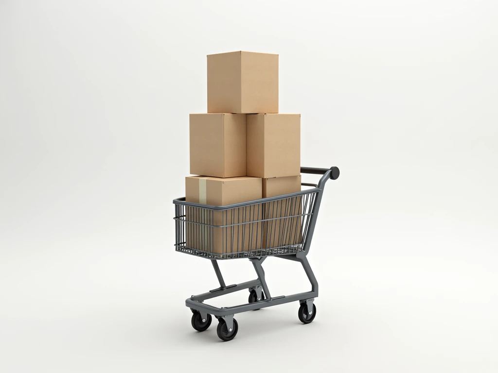 a shopping grey cart with cardboard boxes on white background