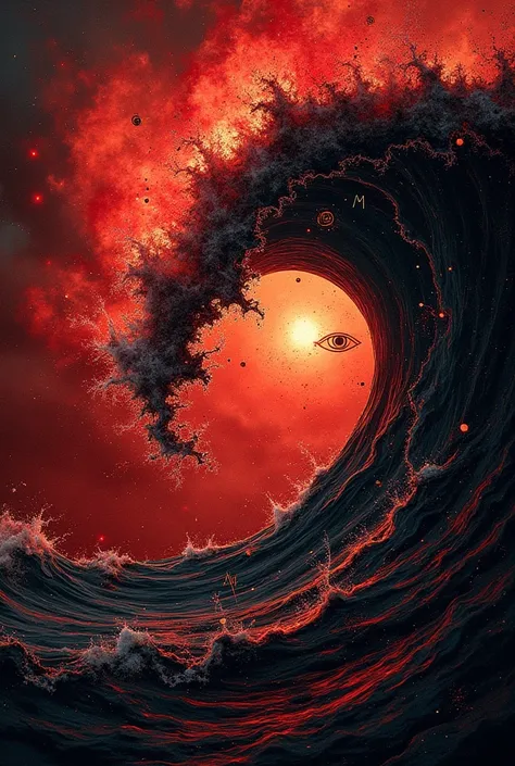  " Wave of Mind :  Wise vs. Science "
- **Primary colors**:  uses red and black tones to create attraction and mystery.
-  **component**:
  - The background is an image of a red wave that is moving violently. It represents the power of the psyche.
- There ...