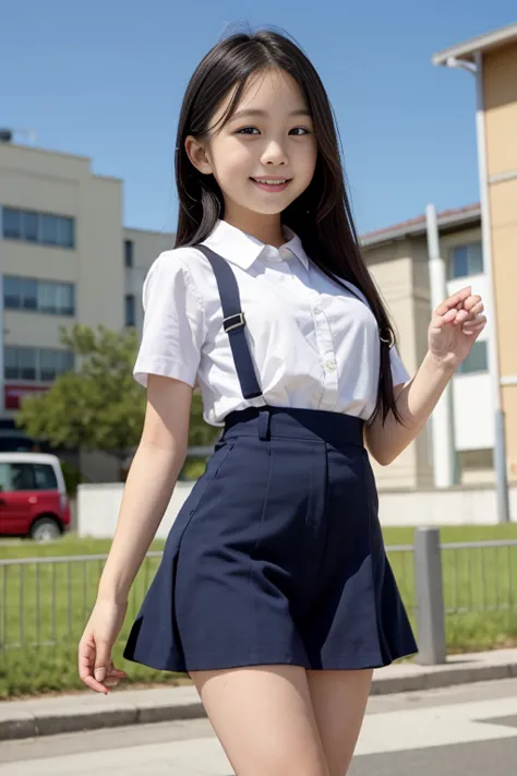 Smiling elementary school girl、 thighs