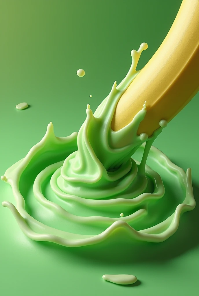 mixing smashed banana into a green water no special effects 