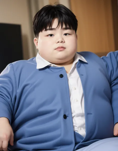 chubby Boy, cute, nervous, american suit, 1boy, solo