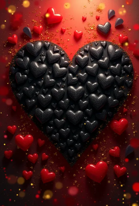 Full of black love hearts, red and gold 