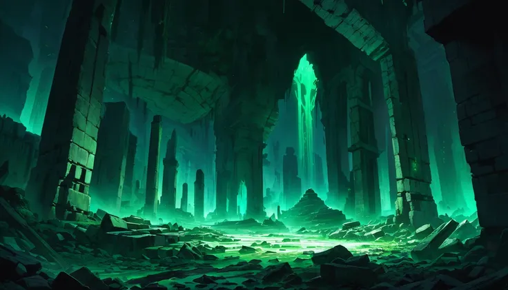 Huge underground ruins, Emerald Glow in the Dark