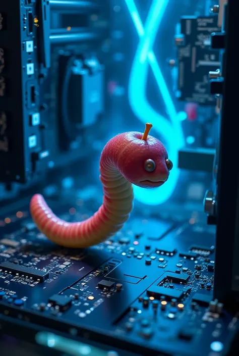 I want a little apple worm that pops up inside a computer, but this wolf will change to a system worm and the wolf will be blue.