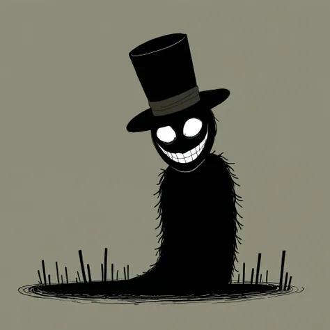 ONLY HAT, (simple background), (((black  hat))), ((A HAT WITH A CRAZY SMILE)),(hat top hat), ALL HAT IN VIVER,INTRICATE, DETAILED POST-APOCALYPTIC HAT, CURVE, LONG HAT