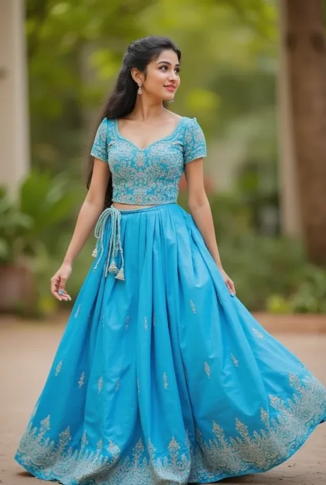 Beautiful south indian girl in blue elegant lehenga