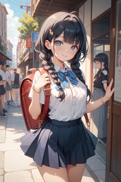  in the seat、black hair braids、Erotic幼い女の子、 toddler body type、Erotic6歳、Standing with a backpack、Erotic、Loli Face、Erotic、Flip the hem of the skirt with both hands、Show me  underwear。