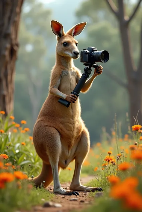 kangaroo holding camera arm