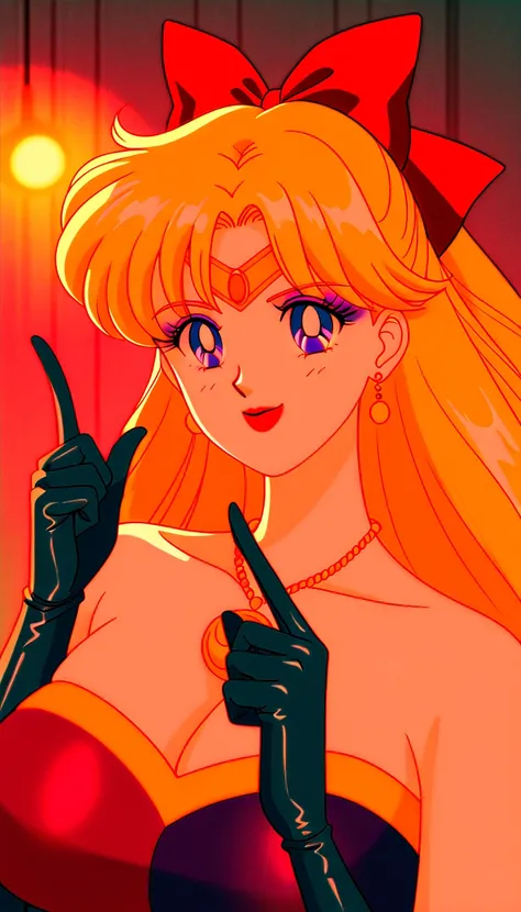 score_9,score_8_up  ,score_7_up  , ,    Masterpiece,    Hi-Res,    shiny clothes,   cute,1 girl, Atsugesho:5.0,(Minako Aino\(Sailor Moon\)):4.5,   Heavy makeup ,    long hair, (   Gold hair:1.1),  (   white skin:1.3), , Red gem on forehead,  red lipstick, ...