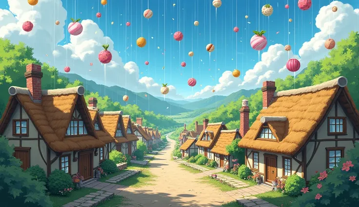 a beautiful village, thats be seen from above, that day it was seen raining sweets from the sky