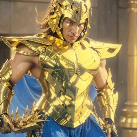 A ultra realistic man, with decourated Golden armor, ultra hd,friezes of armor