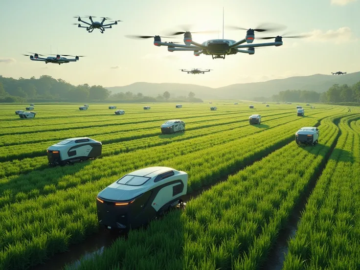 Autonomous robotic farm, agronomist drones, harvester jobs