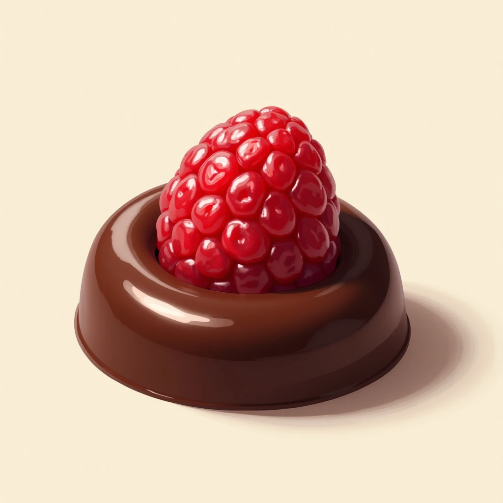 half a raspberry in chocolate is painted 2d 