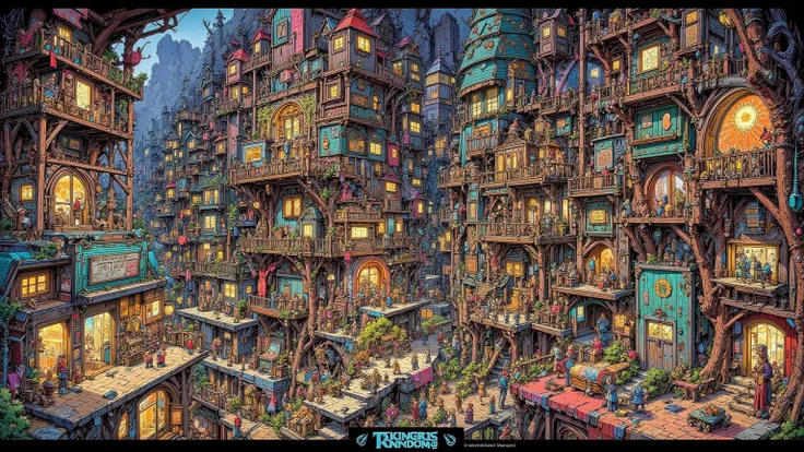 地下のドワーフ王国のSectional viewを掲載した芸術的なポスター,  The underground kingdom,A vast kingdom underground in a mountain range , multiple structures stretched underground like ant nests , very small dwarves , apartment ,  Allegorical Design ,Sectional view,Sectional viewの...