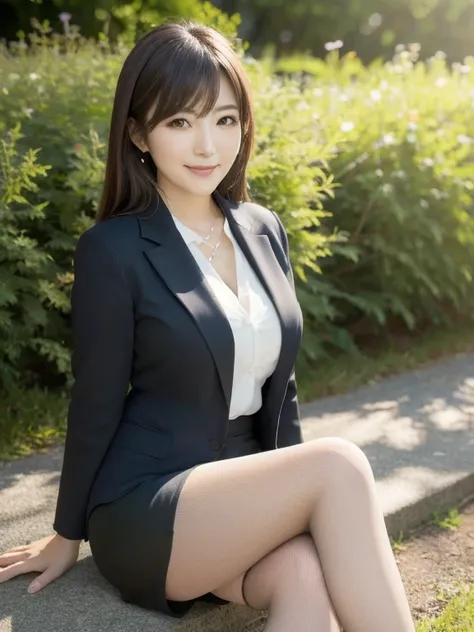 ultra-detailed, high-resolution, realistic skin texture, soft lighting, cinematic depth of field
A beautiful 40-year-old Japanese woman with a model-like figure and large breasts, sitting on the grass in a park. She is wearing a black micro-mini tight skir...