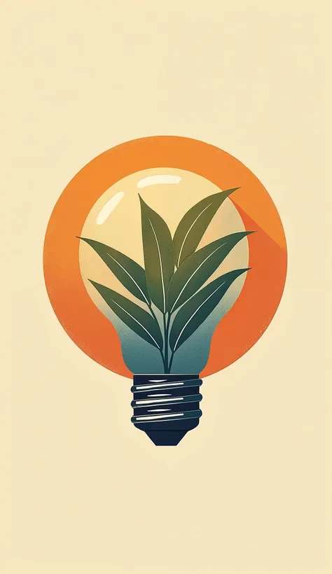A well-balanced vintage-style icon of a lightbulb with leaves inside, representing wellness tips. The background is earthy beige (#E8D8C4), highlighted with warm orange (#D77A61) and deep blue (#264653). The icon is central, with soft textures and retro sh...