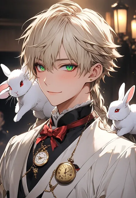 Bran= Laville
Milk tea colored hair 。 twin tail。髪と同じミルクティー色のうさ耳が生えているRabbit Beastman属。 red and green odd-eyes 。Droopy eyes。

 Son of a prestigious aristocrat from the Kingdom of Roses in Twisted Wonderland 。 the fourth son of the famous Laville family who ...