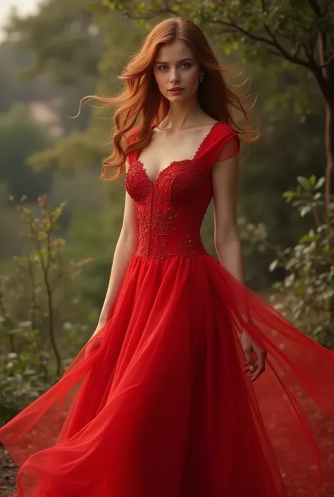 female in red dress