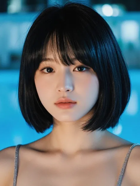  Japanese、 1 girl、 Hi-Res、 top quality、 high quality model、8-headed and well-styled 、（ full body：1.4）、 textured skin、 shows the whole body like n、 small short bob hair、gloss々 black hair、I can see my side hair hanging over my ear、cute eyes like a girl、Wide ...