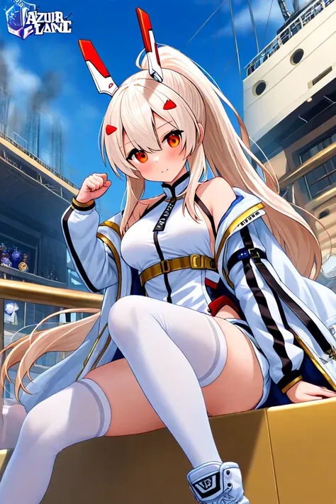 ayanami、ayanami、 azur lane、Characters appearing in the ship personification game 「 azur lane」 of 、 ponytail、 yellow gold、 white high knee socks 、Urban area、Urban Area、In-game combat uniforms、Fight enemies using in-game weapons