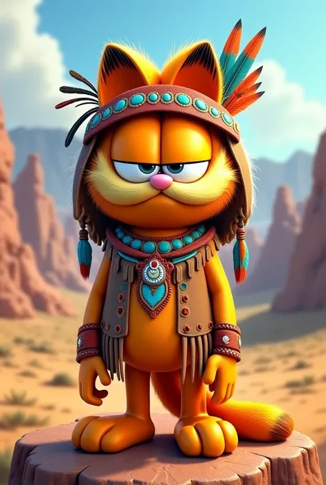 Garfield with an old native Americans clothes 