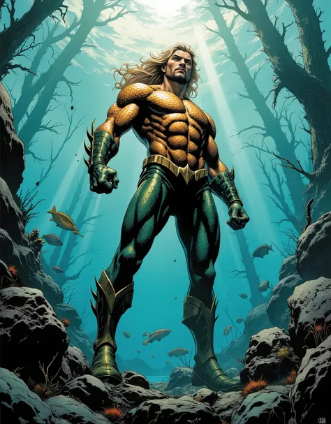 Aquaman ,  seen from below, pose de hberoi, , At the bottom of the sea