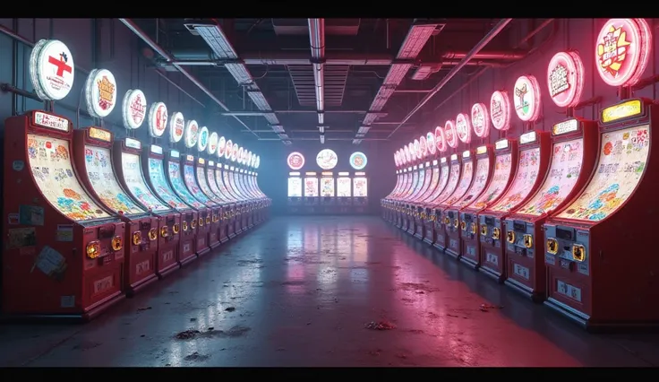 A VR pachinko parlor where games are played in full 3D immersion. no human empty place.