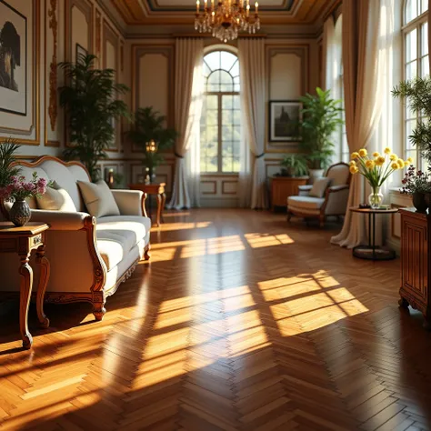 Interior with beautiful parquet.  ultra-realistic image