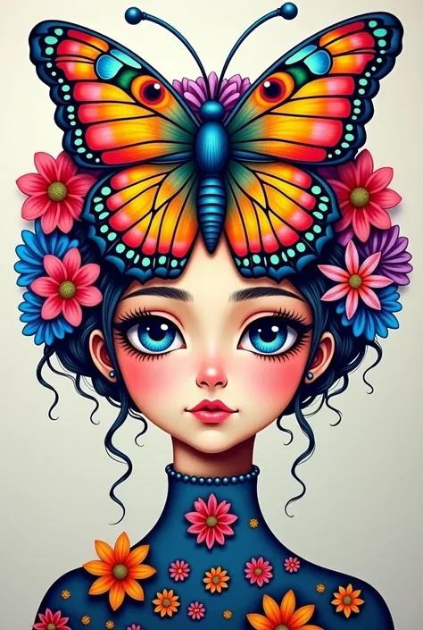  for、There is a picture of a girl with a butterfly on her head ,  a painting inspired by Arcimboldo ,   reddit contest winner  ,  Process Art , Colorful painting,  colored picture , colourful  artwork,  with colorful pictures , Coloring, Art Projects, Colo...