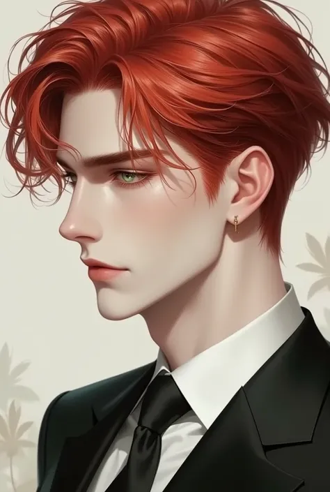  red hair ,Short Hair,Green Eyes, Handsome Man,Graceful and elegant,Beautiful profile