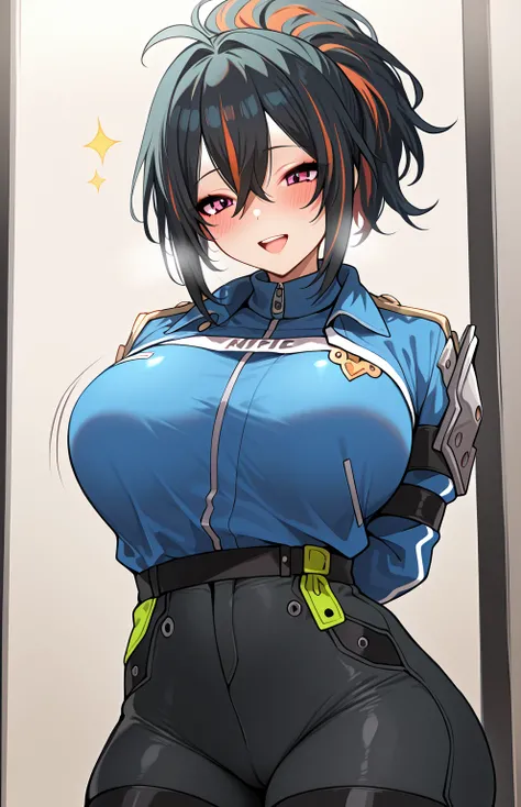 Solo, Master piece, absurd, 1 girl, zhu yuan from Zenless zone Zero,long black hair, , Big breast, , warm smile, open mouth , blush,, perfect scene , Masterpiece, score 9, anime colors, AMERICAN SHOT, beautiful, composition, HARMONY, high quality ,beautifu...