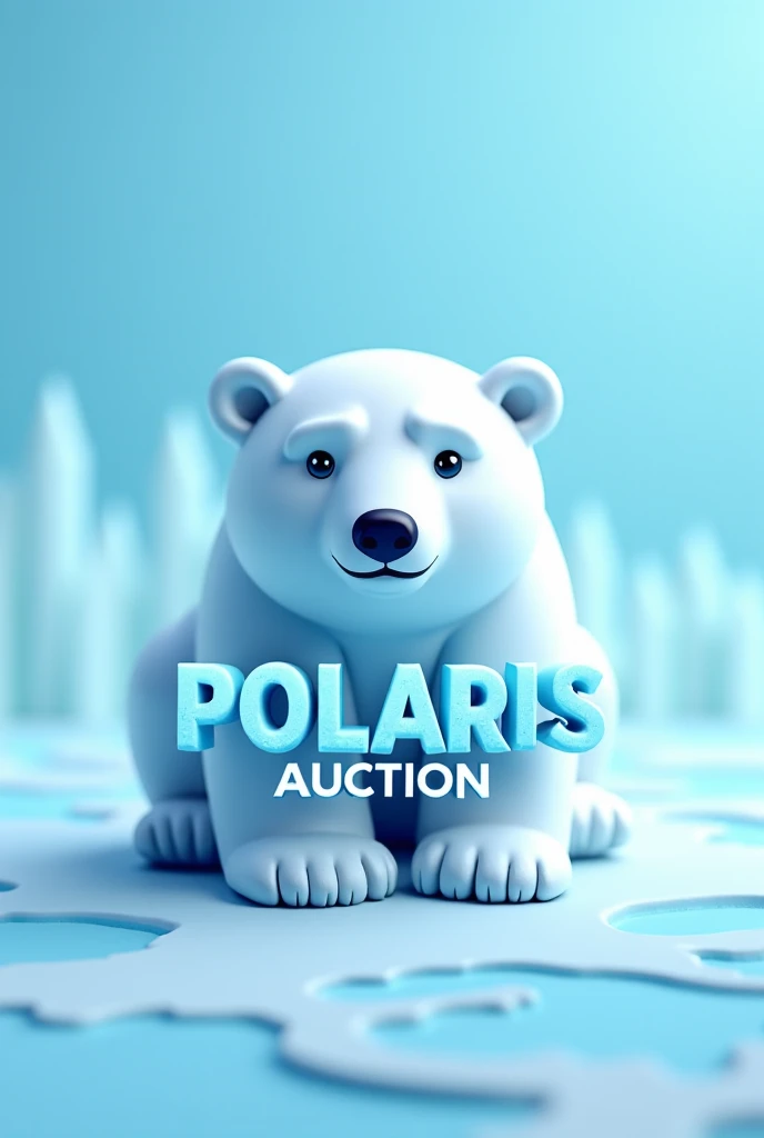 Create a 3d banner with the name Polaris auction and a polar bear 