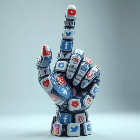 Technological image of a middle finger formed by several social networks pointing upwards