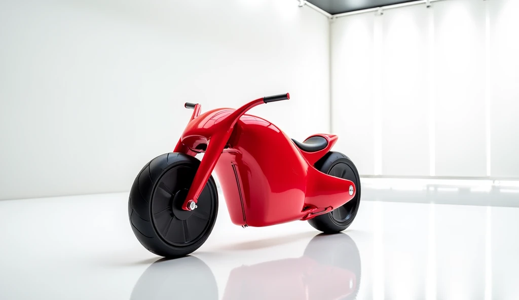 A sleek modern front facing(2024 Honda Fury Chopper  ) in candy whiteThe bike is a vibrant red with a streamlined design, positioned in an indoor clean white showroom with bright lighting. The bike front facing straight towards viewers