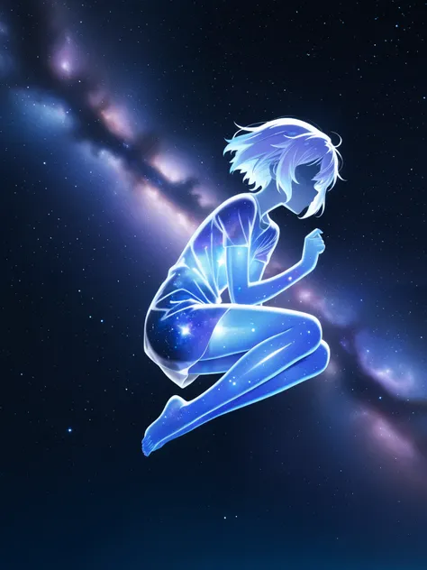  (masterpiece),(absurdres),(ultra detailed),(beautiful detailed),(anime:1.5),silhouette:1.6,transparent body:1.2,galaxy body:1.1,lady,flat chest,Floating,cinematic star lighting:1.3,Outer space background:1.2,looking away:1.2,galaxy transparent skirt,galax...